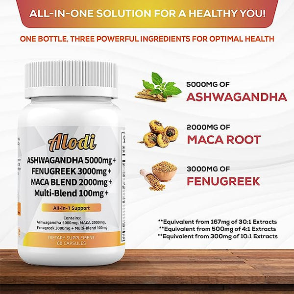 Ashwagandha Fenugreek Maca Root All in 1 Blend Alodi