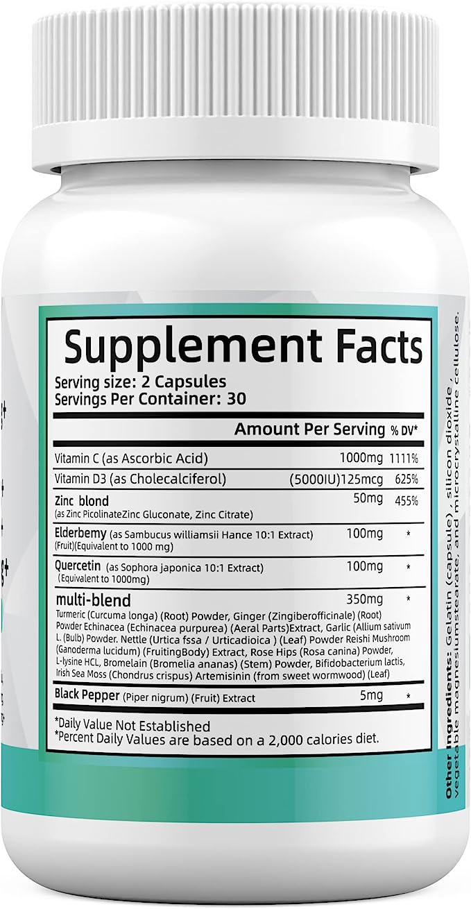 Advanced Super Immune Booster - Quercetin, Zinc, Vitamin C+D, Elderberry, & Sea Moss Blend