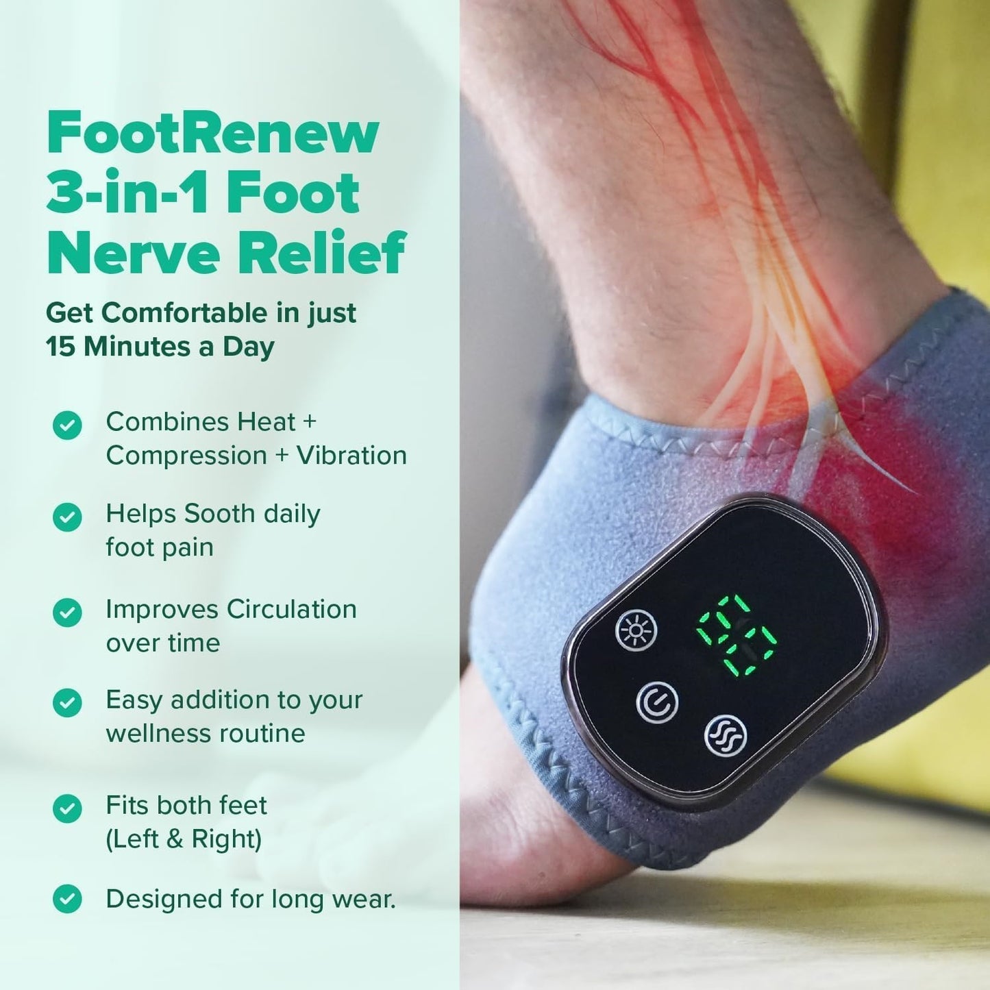 Diabetic Foot Pain Massager Heat Triple Method Neuropathy Massage Alodi  NeuroPulse™